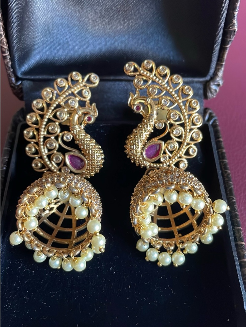 Gold-Tone Peacock Jhumka Earrings with Pearls - Women Jewelry